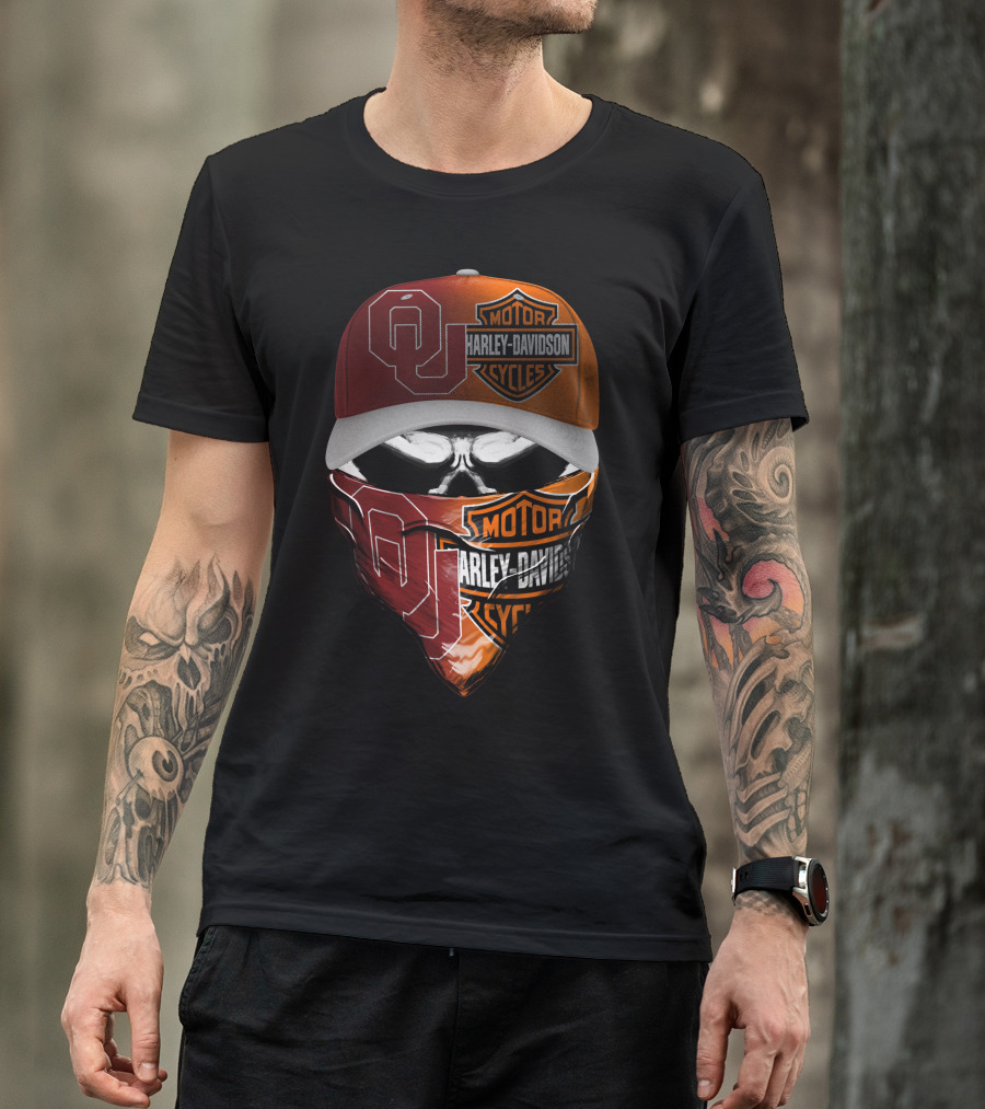 Oklahoma Sooners Harley Davidson Motorcycles Skull Mask T-Shirt