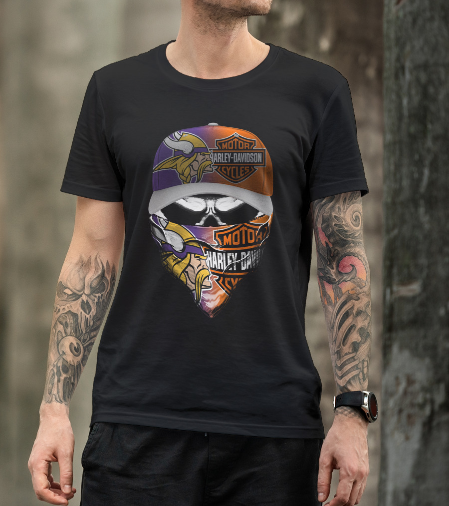 Minnesota Vikings Harley Davidson Motorcycles Fan Gear T-Shirt