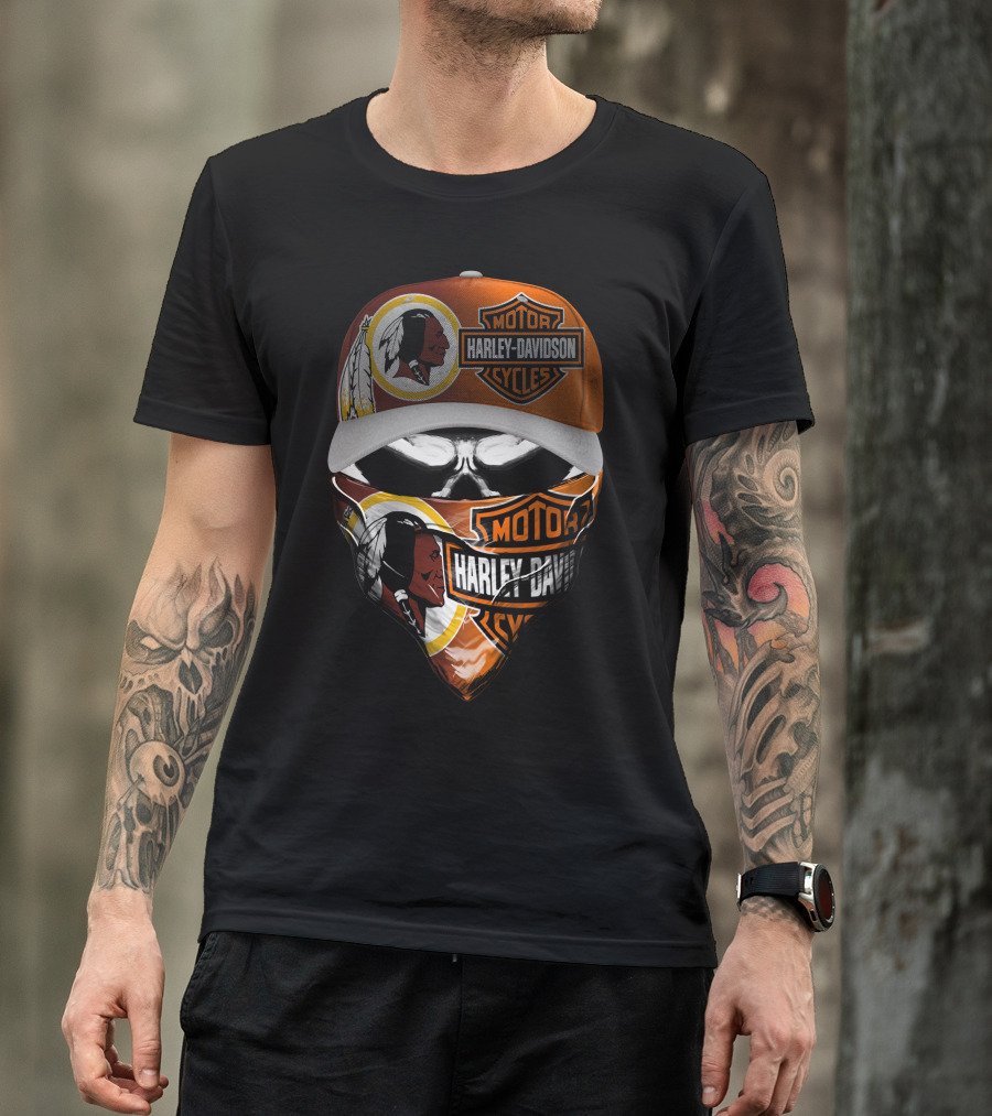 Harley Davidson Cycles 32Hl Redskins Logo Skull Mask Cap T-Shirt