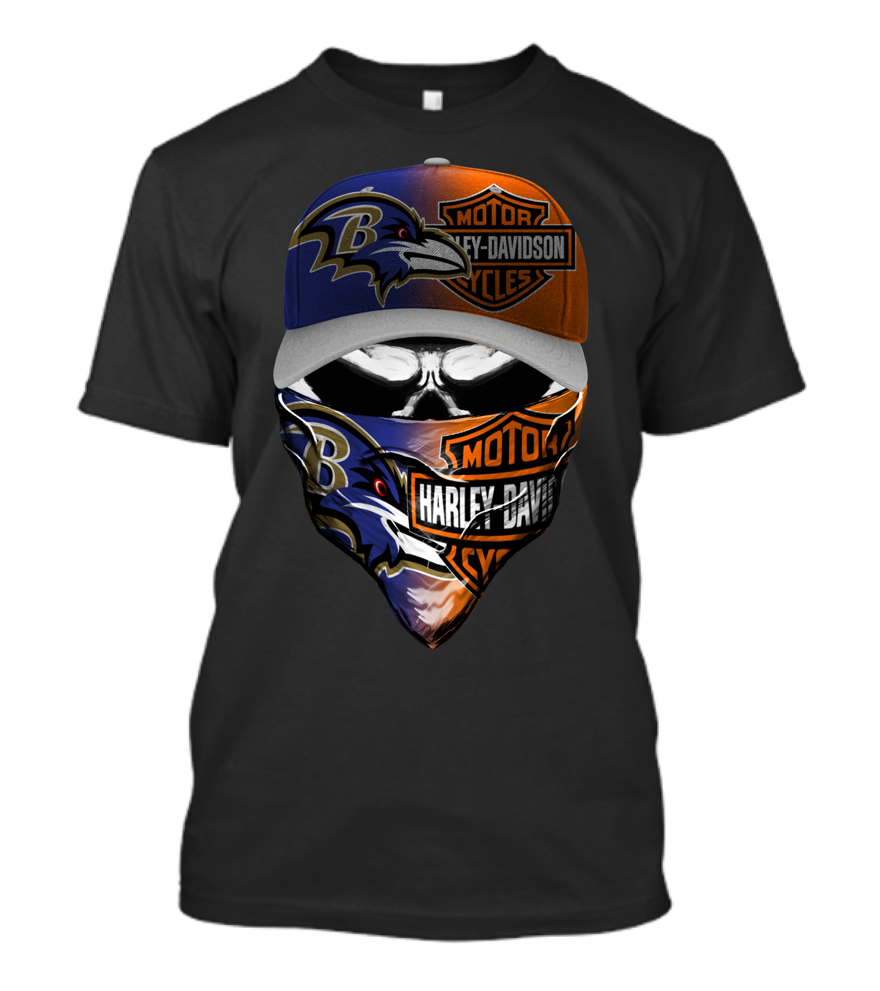 Baltimore Ravens Harley Davidson Motorcycles Skull Face Cover Hat T-Shirt