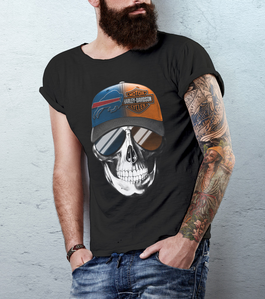 Buffalo Bills Harley Davidson Skull Cap T-Shirt