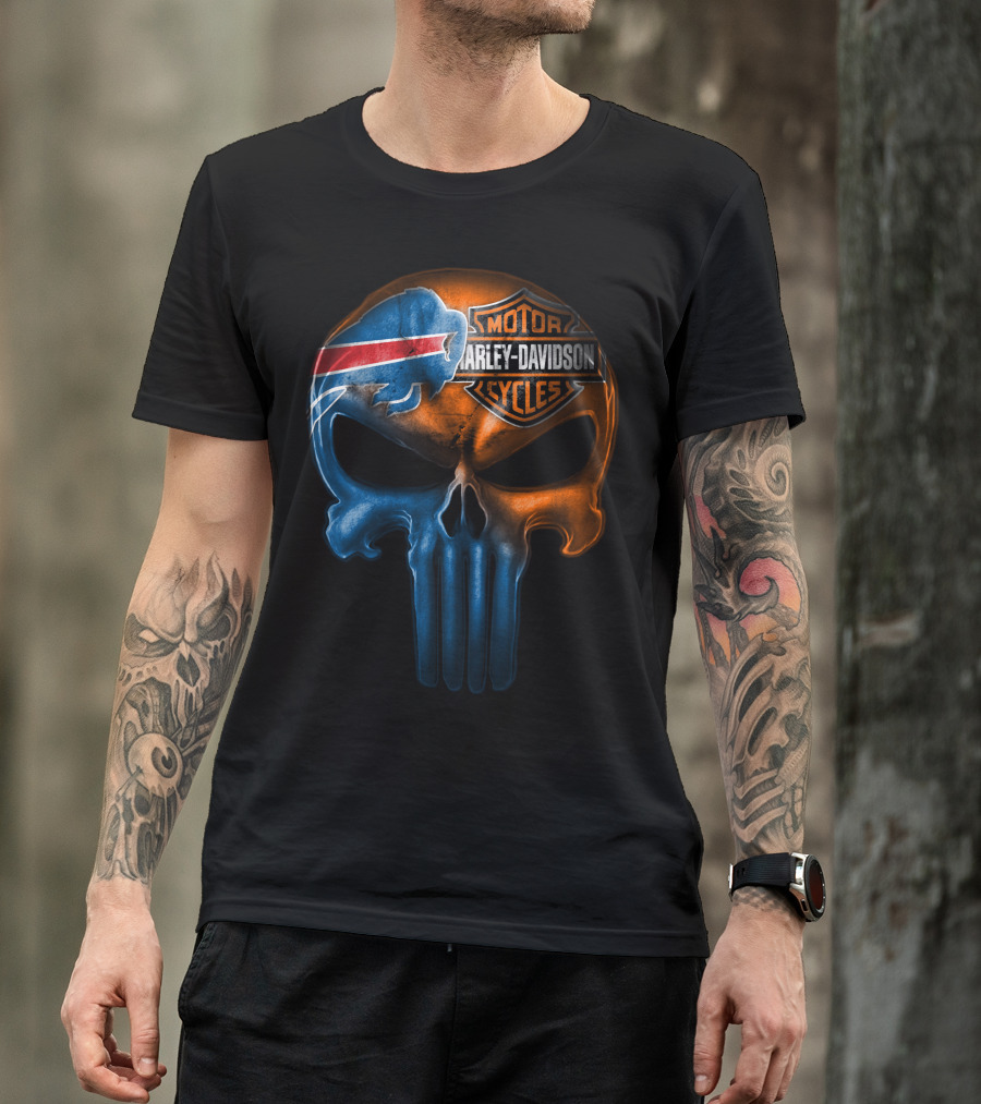 Buffalo Bills Harley Davidson Punisher Skull T-Shirt
