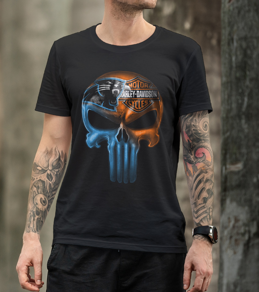Carolina Panthers Harley Davidson Skull T-Shirt