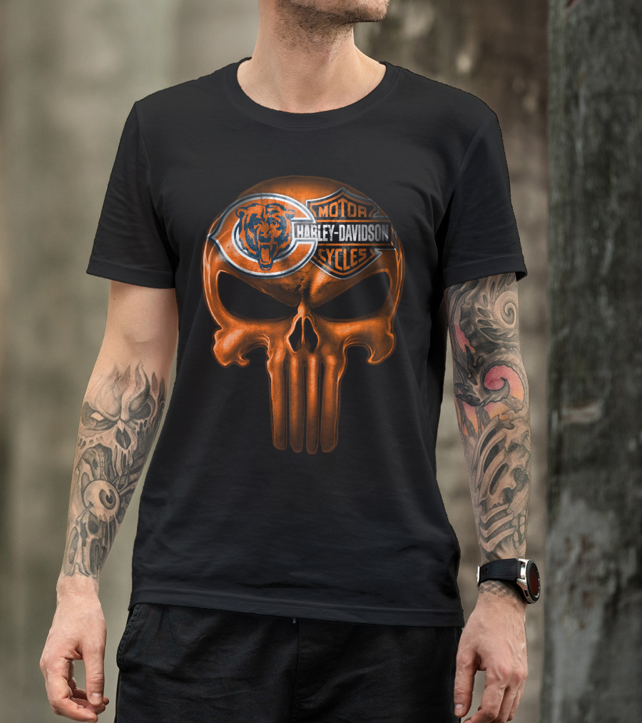 Chicago Bears Harley Davidson Punisher Skull T-Shirt