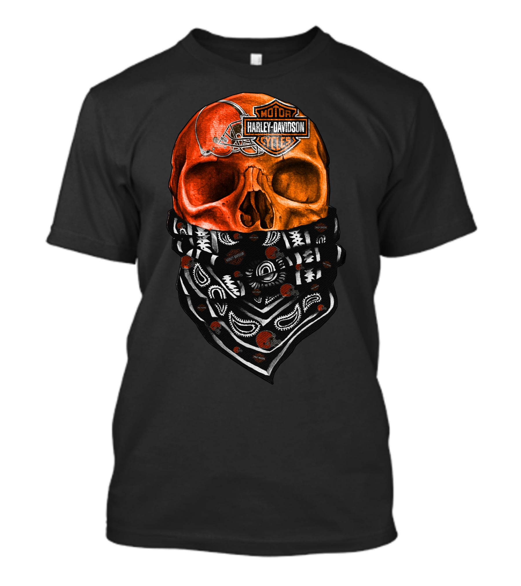 Harley Davidson Cleveland Browns Skull With Bandana T-Shirt