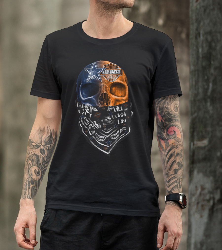 Dallas Cowboys Harley Davidson Skull Bandana T-Shirt