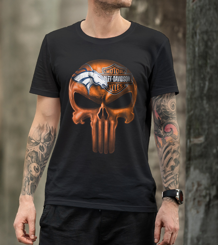 Denver Broncos Harley Davidson Punisher Skull T-Shirt