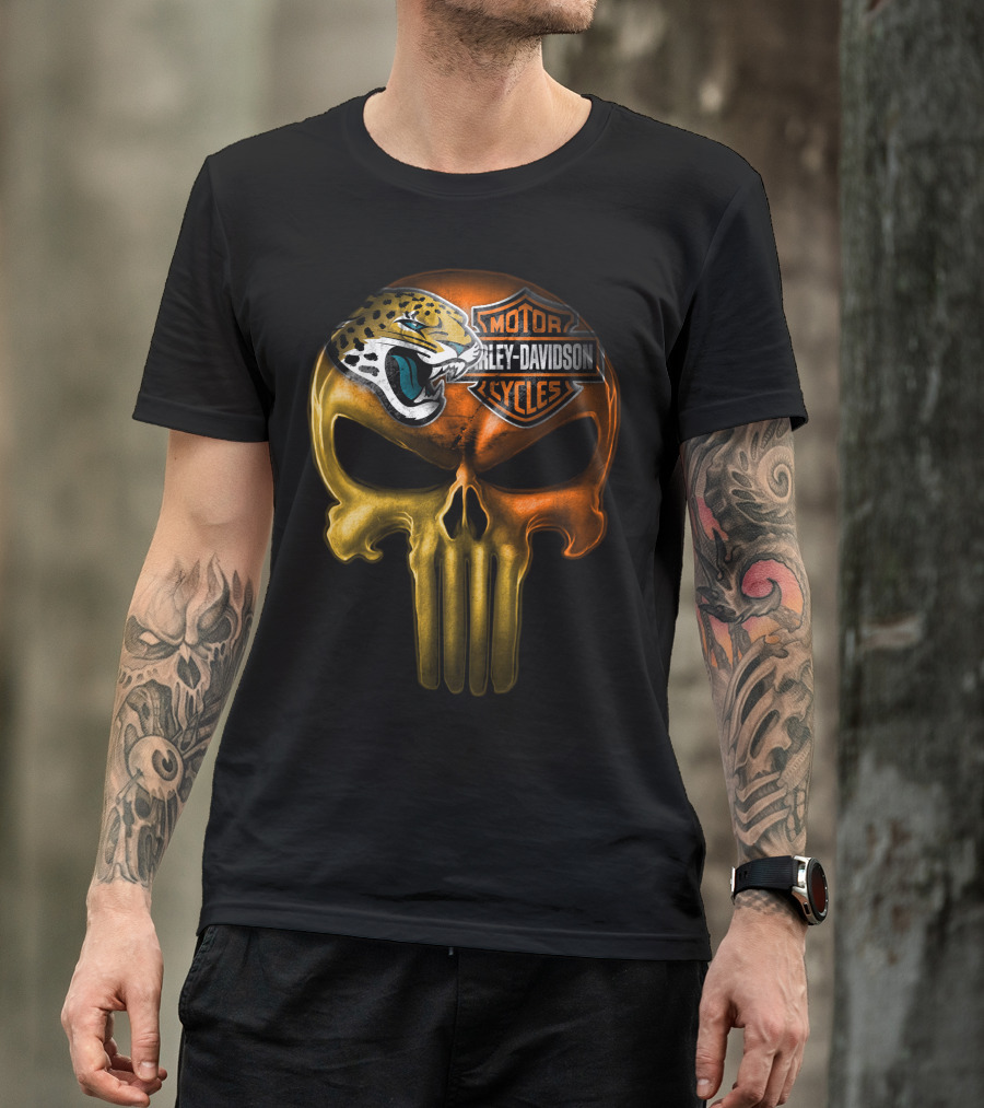 Jacksonville Jaguars Harley Davidson Skull T-Shirt