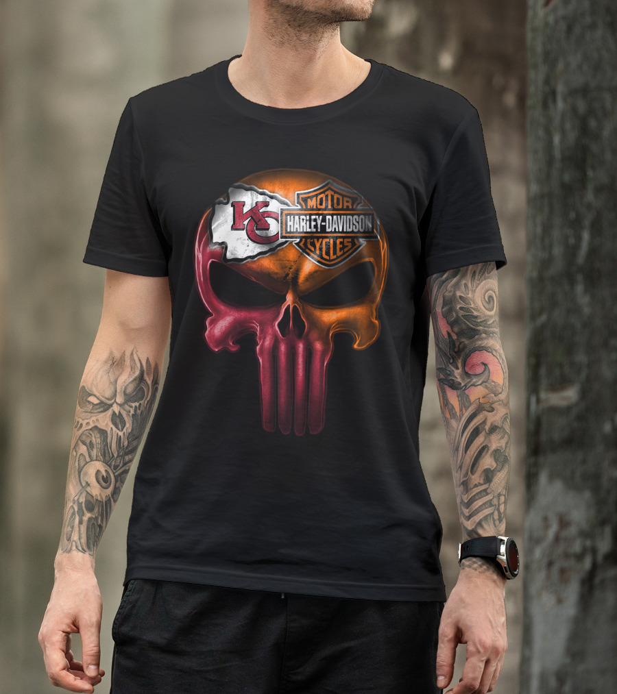 Kansas City Chiefs Harley Davidson Punisher Skull T-Shirt