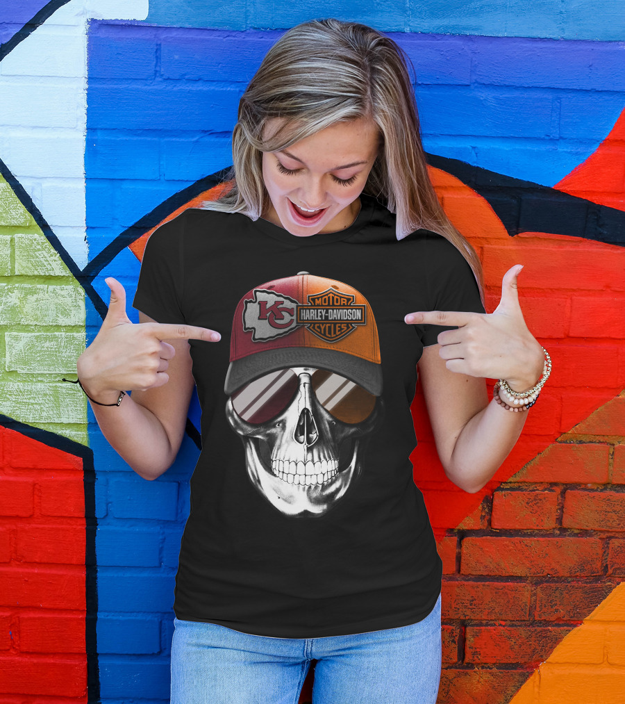 Kansas City Chiefs Harley Davidson Skull Cap T-Shirt