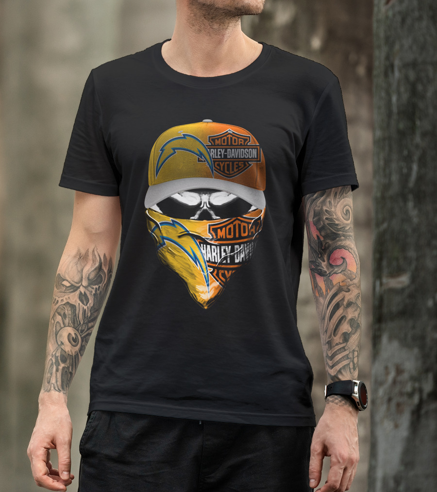 Motor Harley Davidson Los Angeles Chargers Skull T-Shirt