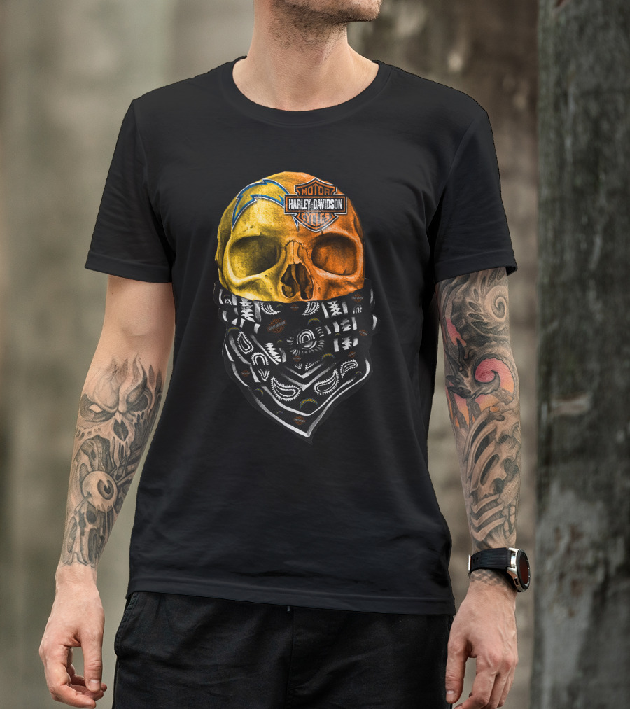 Los Angeles Chargers Harley Davidson Skull Bandana T-Shirt