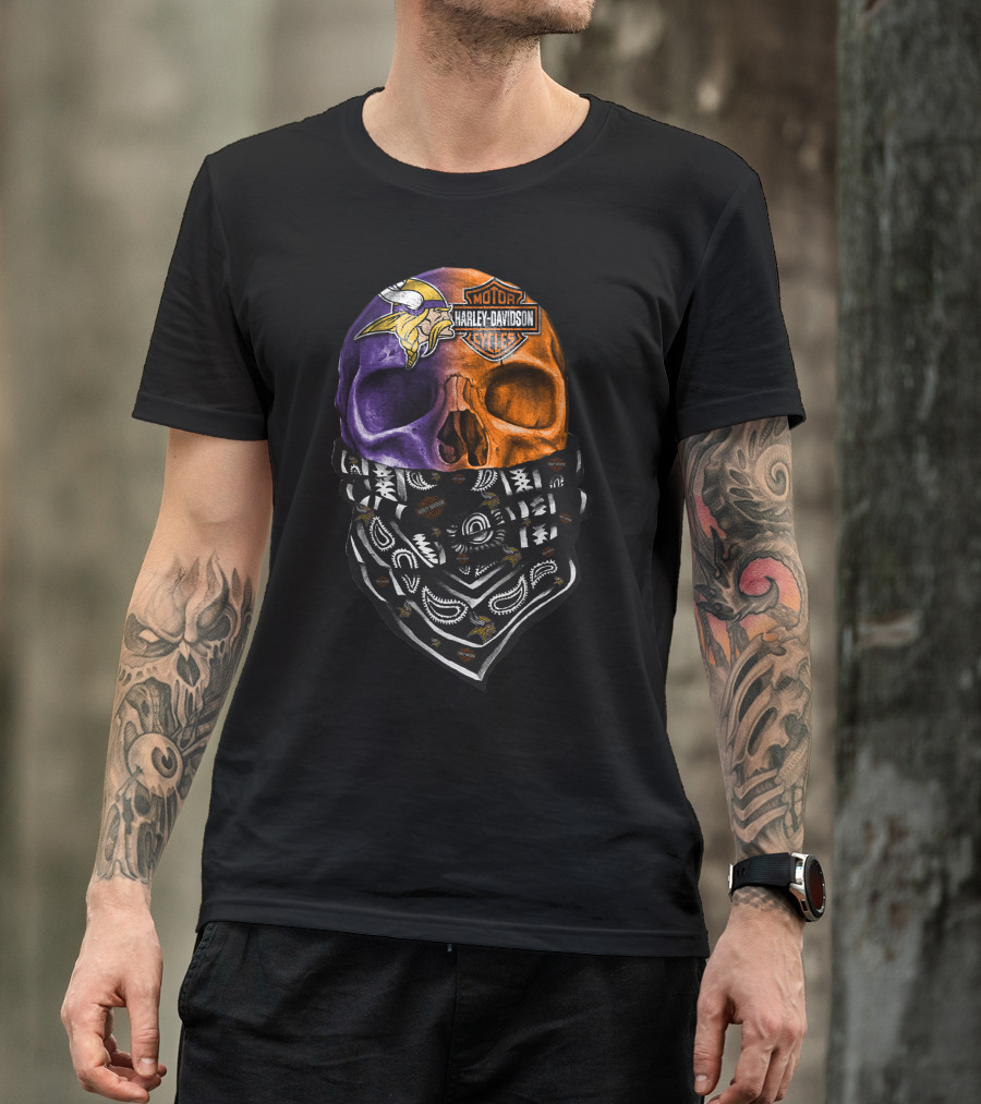 Harley Davidson Viking Skull Bandana Orange Purple T-Shirt