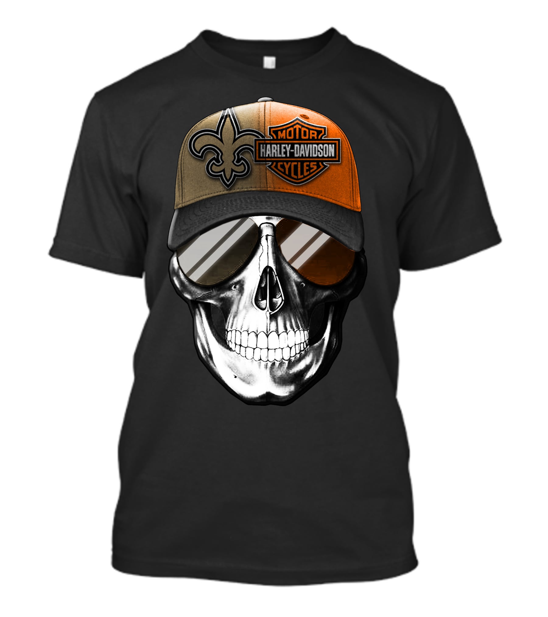New Orleans Saints Harley Davidson Skull Hat T-Shirt