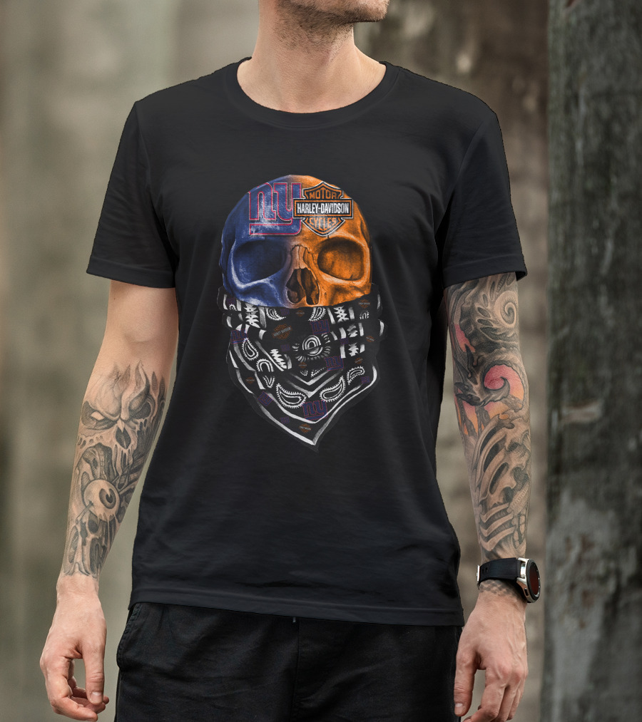 Ny Giants Skull Harley Davidson Bandana 23Hl T-Shirt