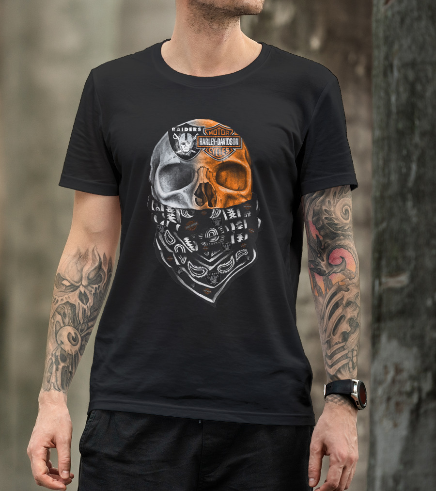 Raiders Harley Davidson Dual Skull Bandana T-Shirt