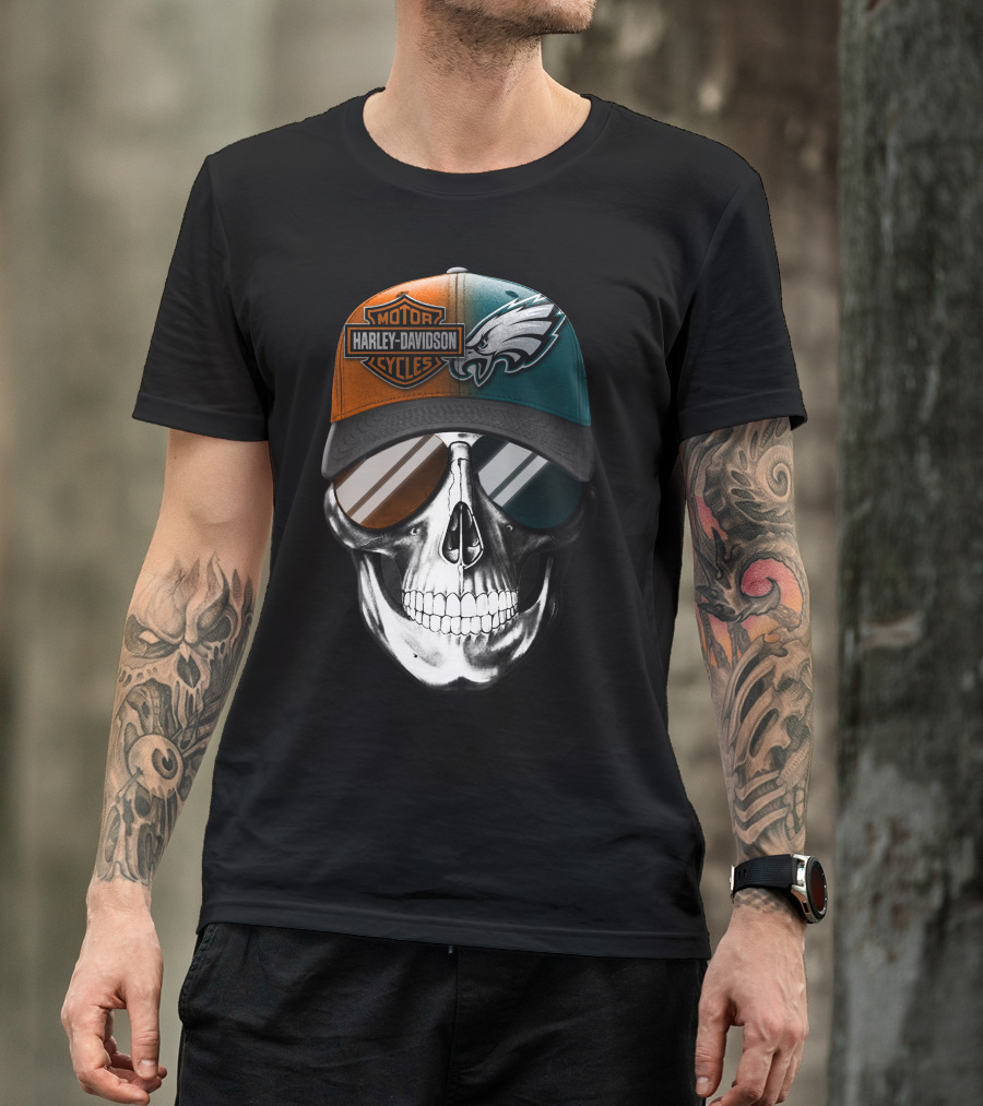 Harley Davidson Motor Cycles Eagles Skull Cap T-Shirt
