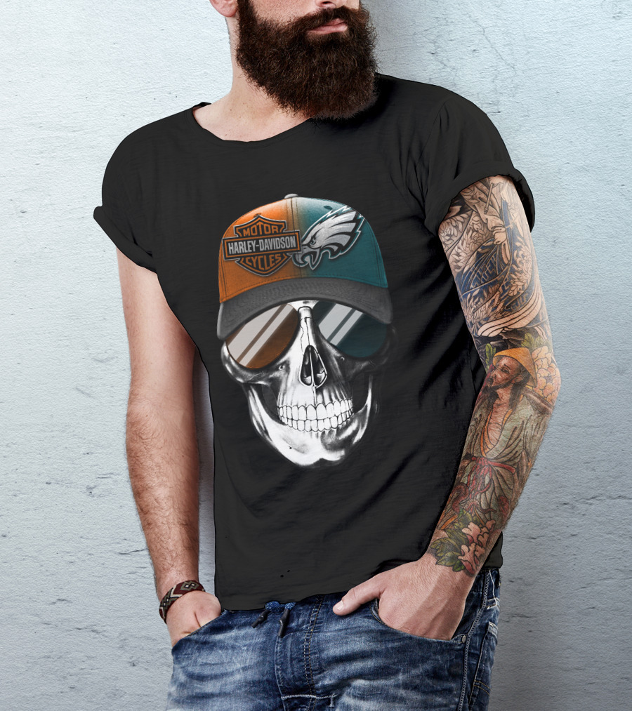 Harley Davidson Motor Cycles Eagles Skull Cap T-Shirt