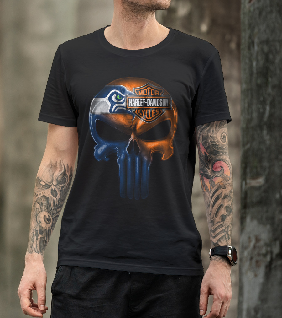 Seattle Seahawks Harley Davidson Skull T-Shirt