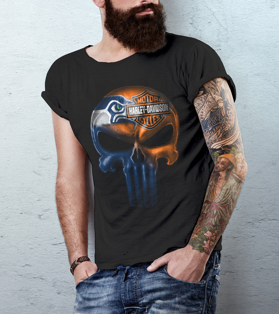 Seattle Seahawks Harley Davidson Skull T-Shirt