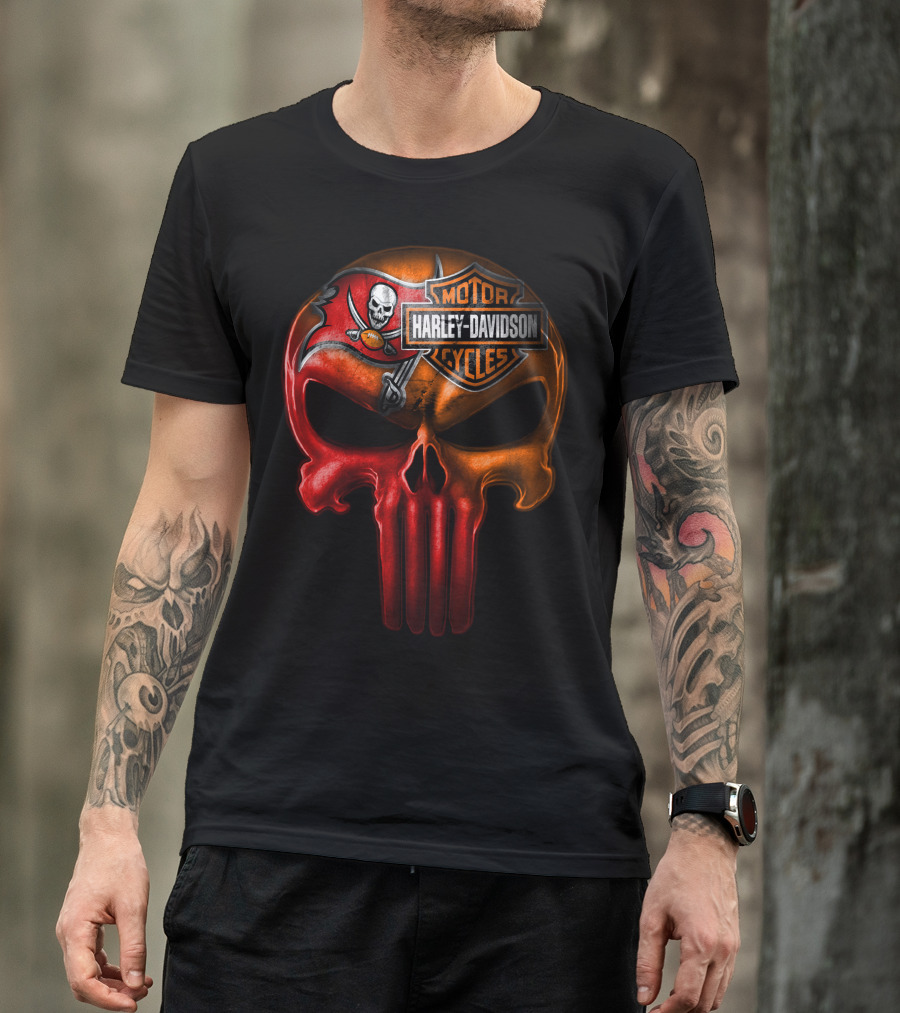 Harley Davidson Motorcycles Tampa Bay Buccaneers Skull T-Shirt