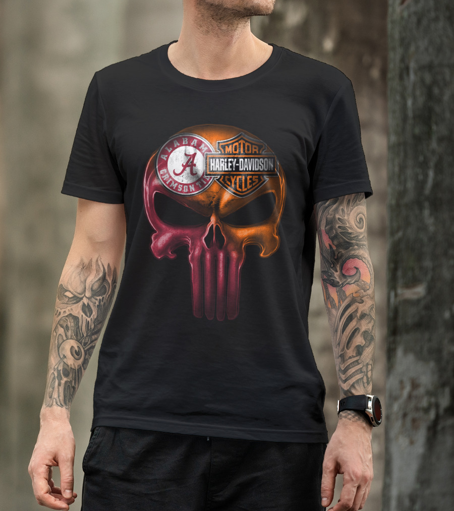 Alabama Crimson Tide Harley Davidson Punisher Skull T-Shirt