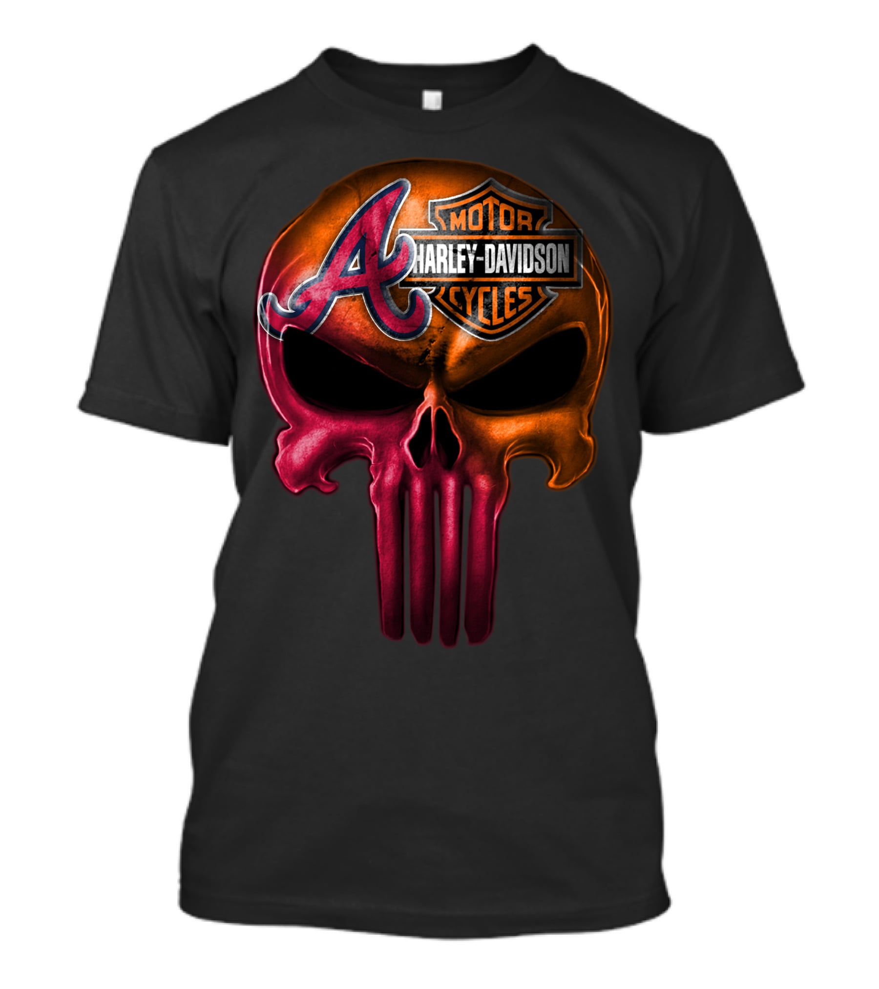 Atlanta Braves Punisher Skull Harley Davidson Motorcycles T-Shirt