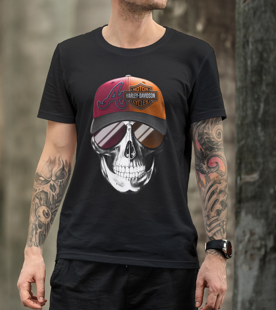 Harley Davidson Atlanta Braves Skull Cap T-Shirt