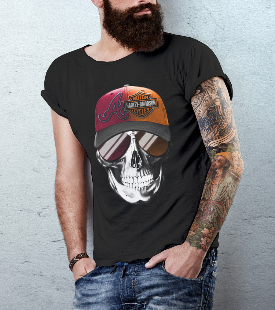 Harley Davidson Atlanta Braves Skull Cap T-Shirt