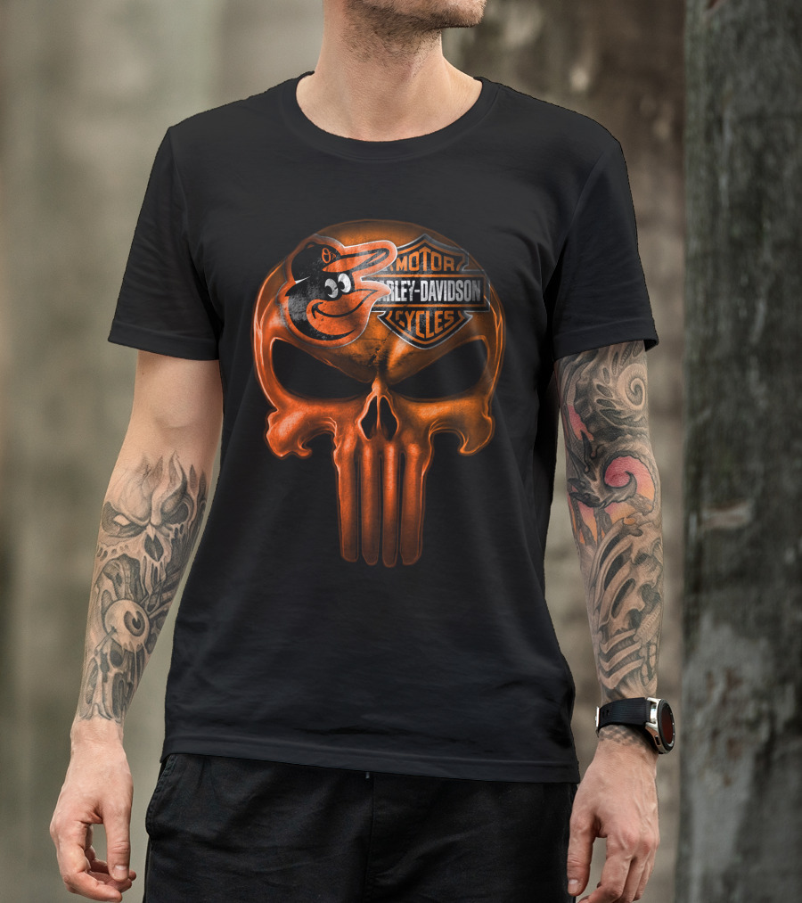 Orioles Harley Davidson Punisher Skull T-Shirt
