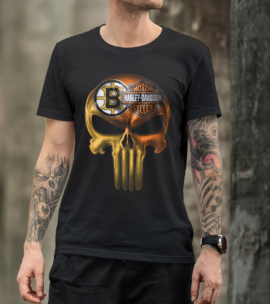 Boston Bruins Harley Davidson Skull 05Ahl T-Shirt