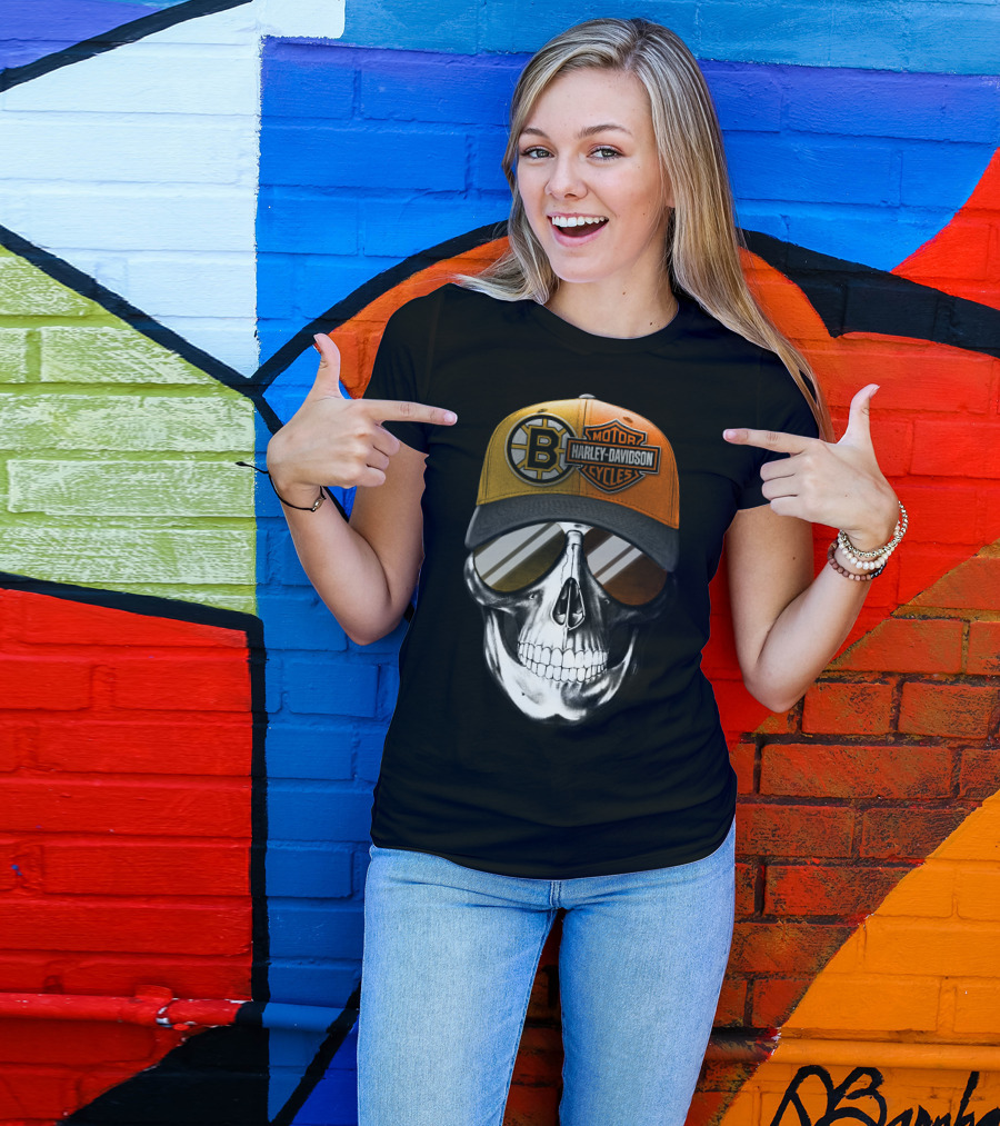 Harley Davidson Motorcycles Skull Boston Bruins Cap T-Shirt