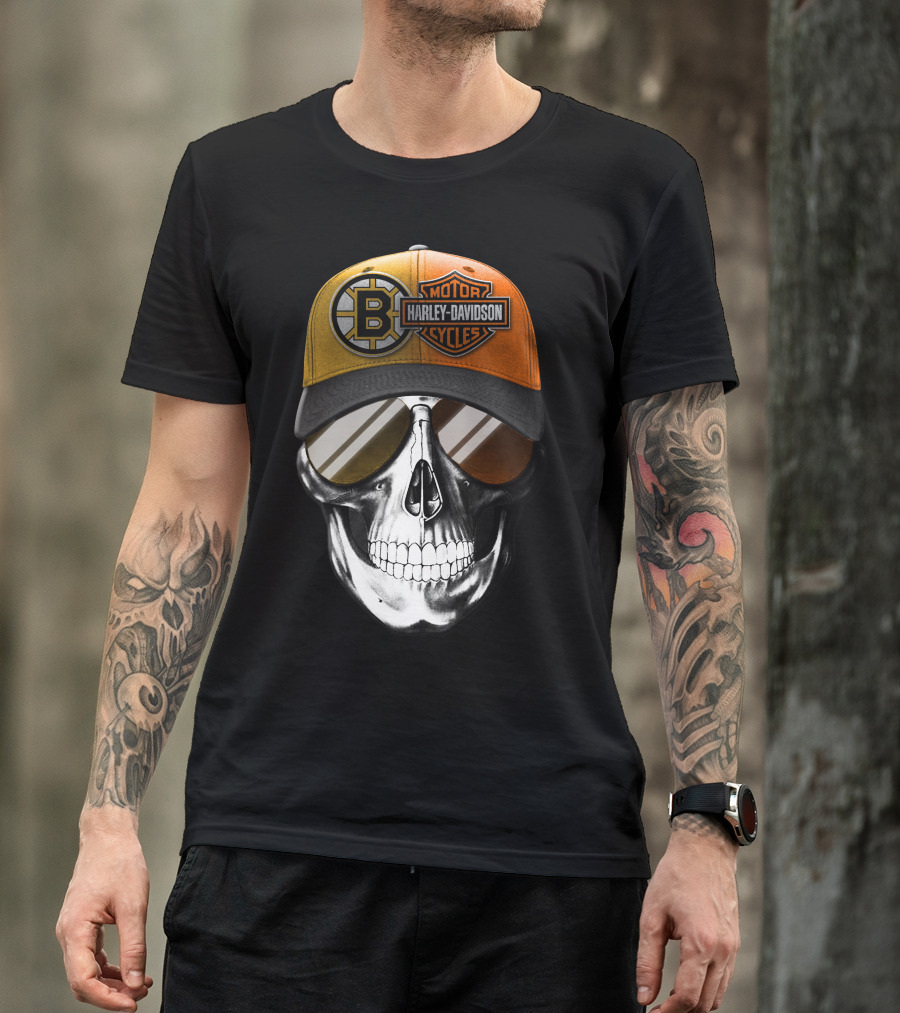 Harley Davidson Motorcycles Skull Boston Bruins Cap T-Shirt