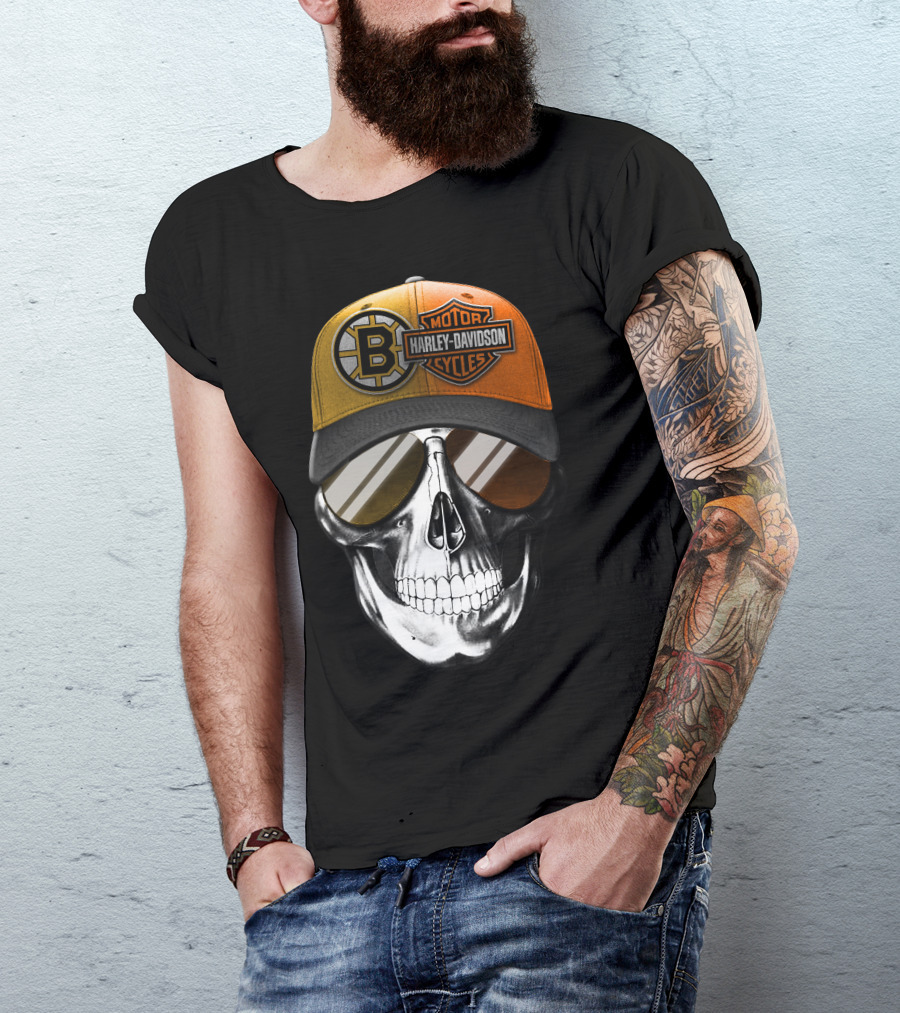 Harley Davidson Motorcycles Skull Boston Bruins Cap T-Shirt
