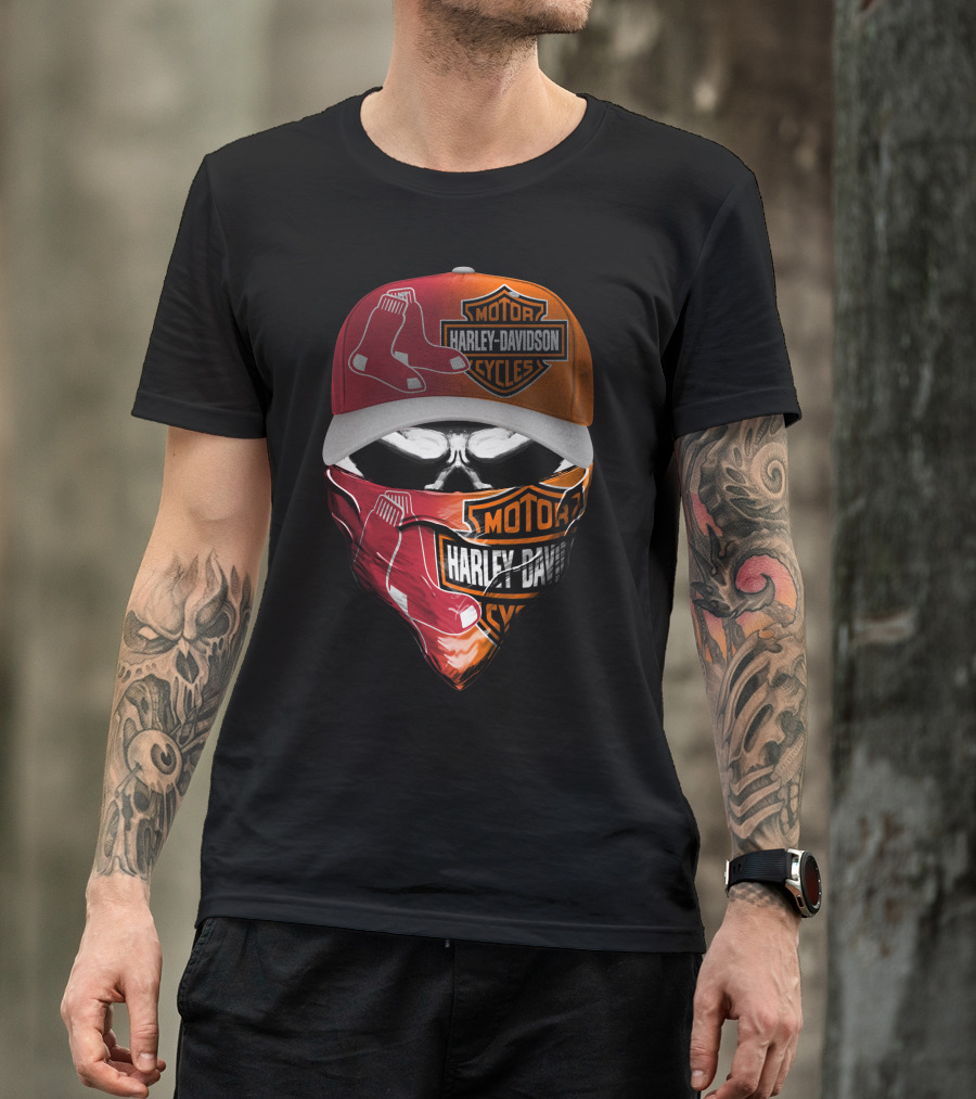 Harley Davidson Motorcycles Boston Red Sox Hat And Bandana T-Shirt
