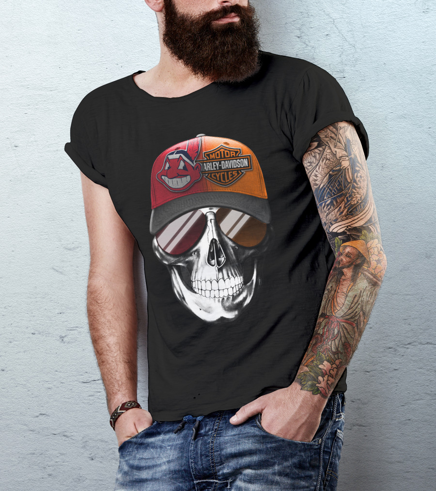 Cleveland Indians Harley Davidson Skull 11Ahl T-Shirt