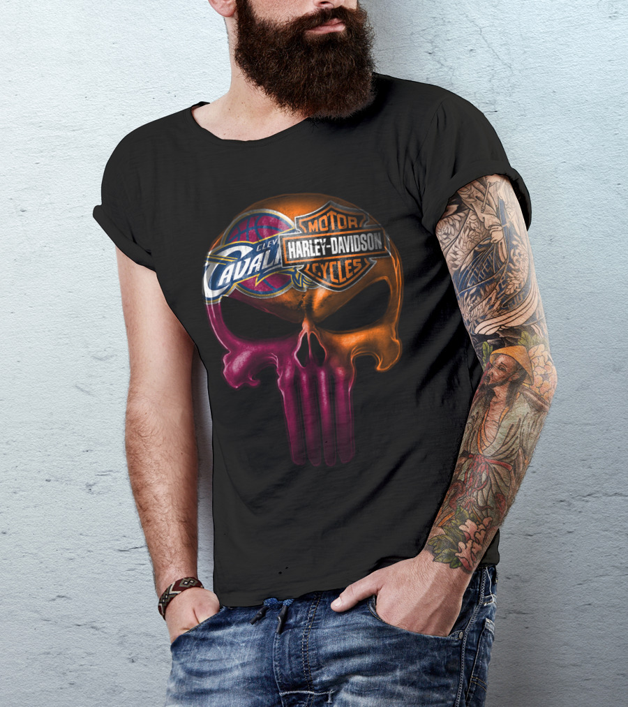 Cleveland Cavaliers Harley Davidson Skull T-Shirt