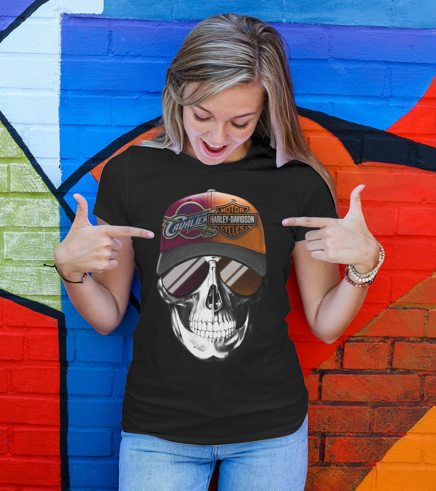 Cleveland Cavaliers Harley Davidson Skull Cap Fusion T-Shirt