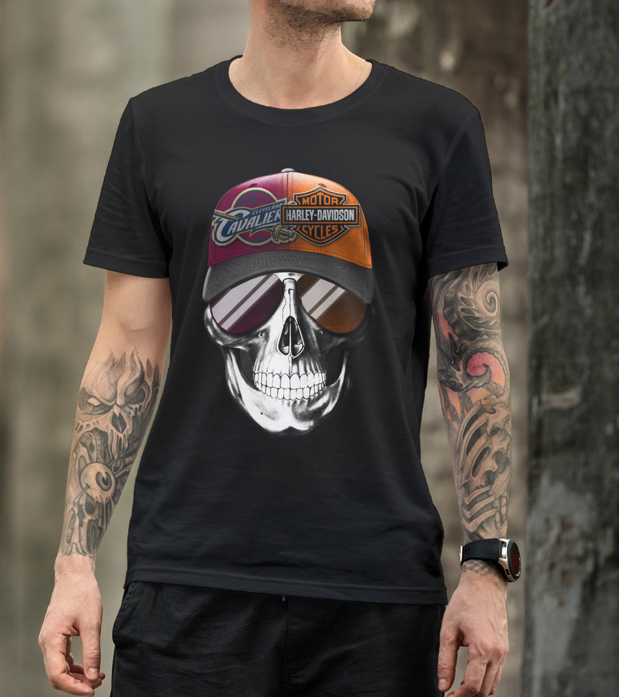 Cleveland Cavaliers Harley Davidson Skull Cap Fusion T-Shirt
