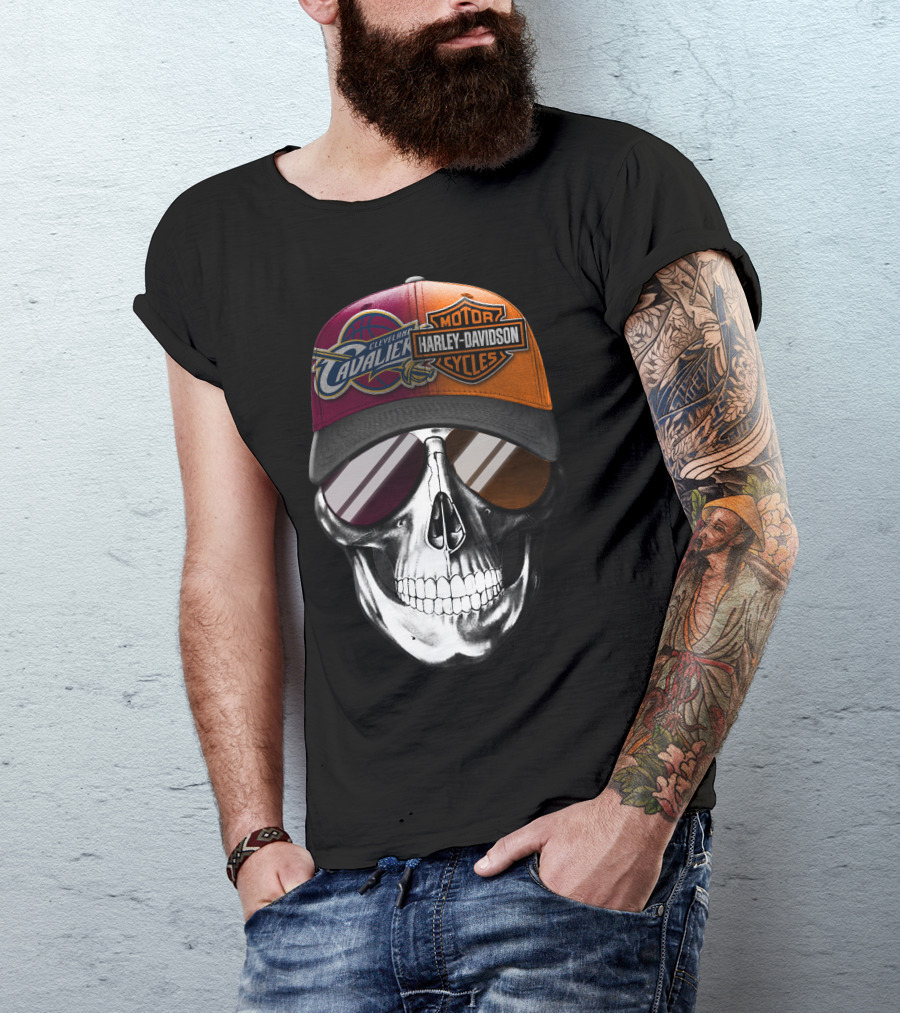 Cleveland Cavaliers Harley Davidson Skull Cap Fusion T-Shirt