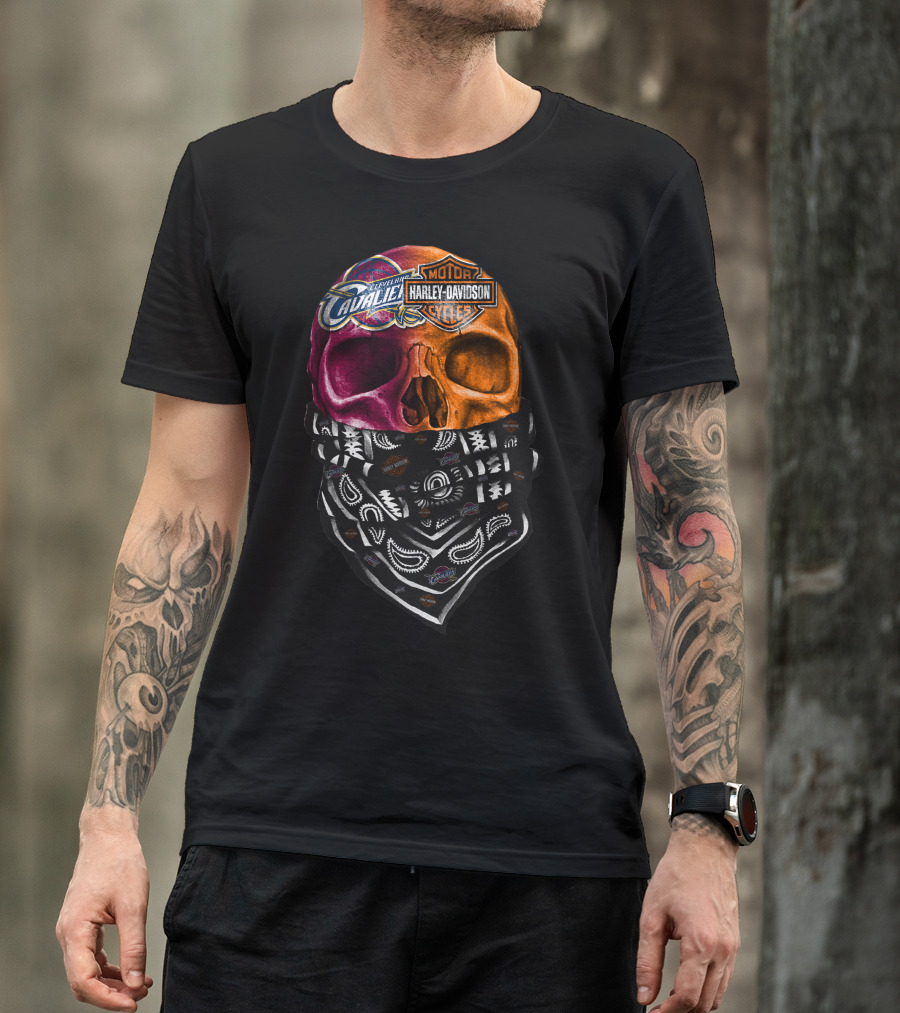 Cleveland Cavaliers Harley Davidson Skull Bandana T-Shirt