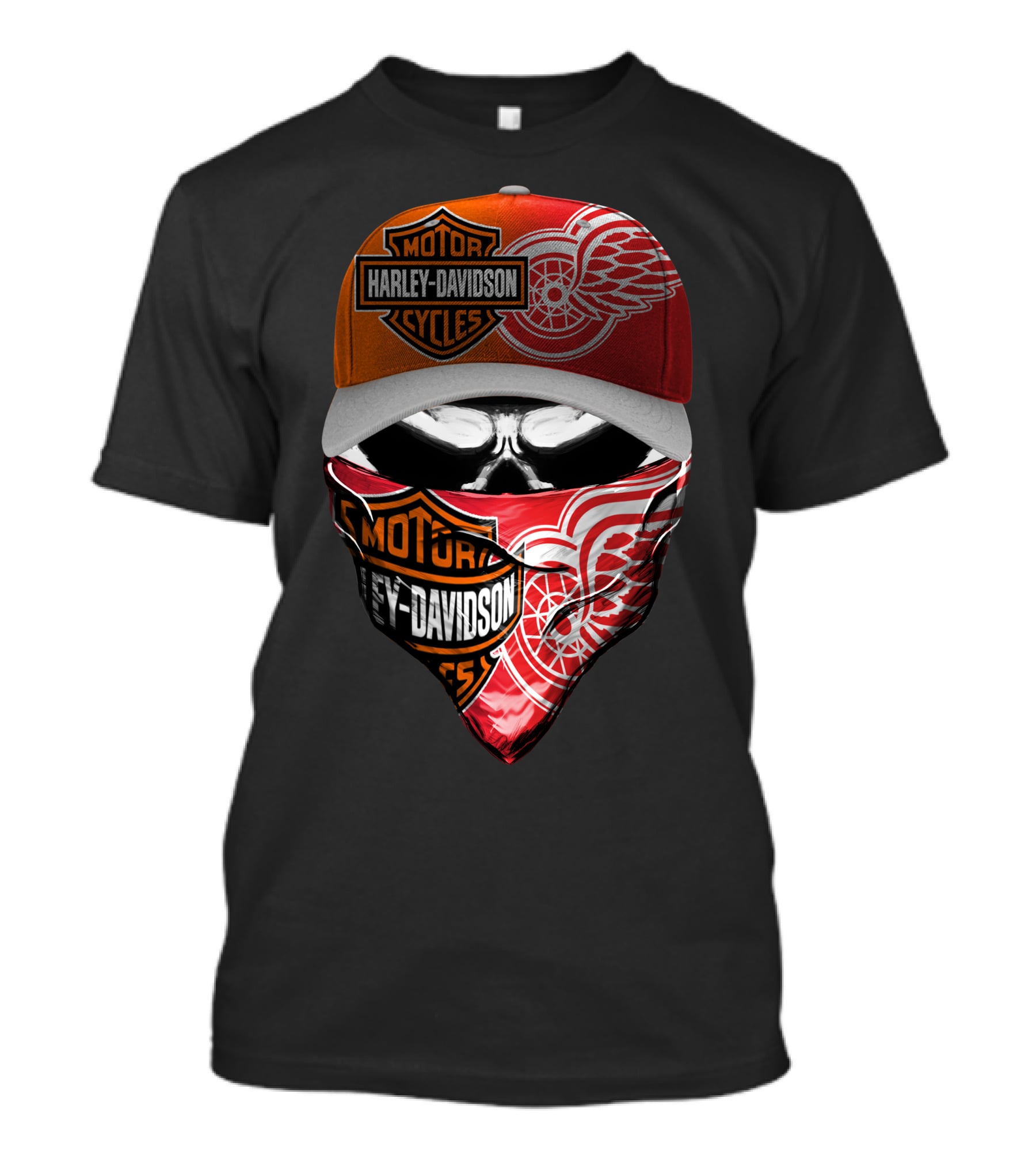 Harley Davidson Detroit Red Wings Bandana Hat Skull T-Shirt