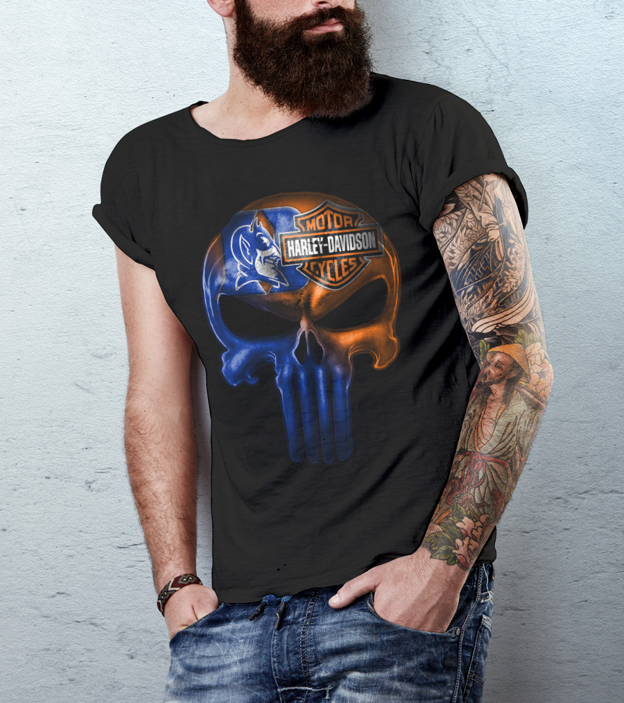 Duke Blue Devils Harley Davidson Punisher Skull T-Shirt