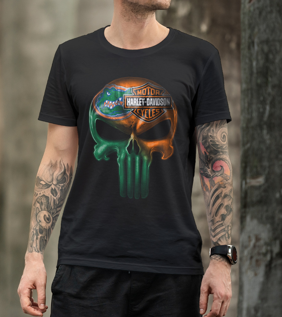 Florida Gators Harley Davidson Punisher Skull T-Shirt
