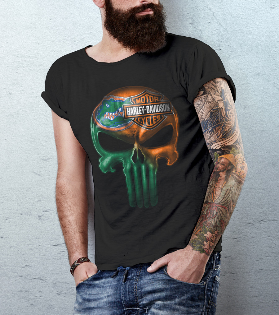 Florida Gators Harley Davidson Punisher Skull T-Shirt