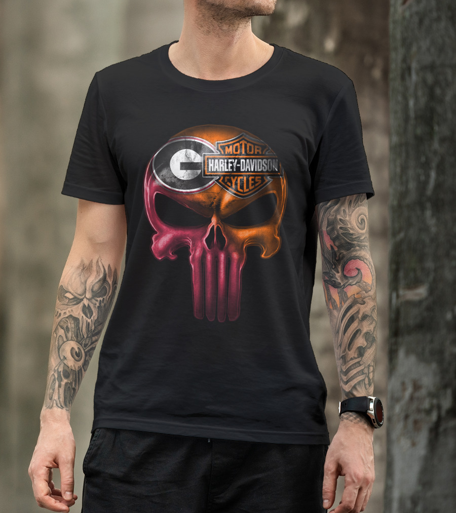 Georgia Bulldogs Harley Davidson Skull T-Shirt