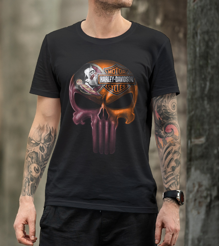 Harley Davidson And Seminoles Skull Fusion T-Shirt