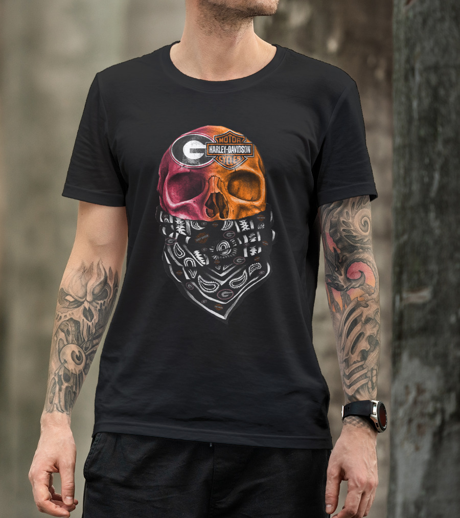 Harley Davidson Georgia Bulldogs Skull With Bandana T-Shirt