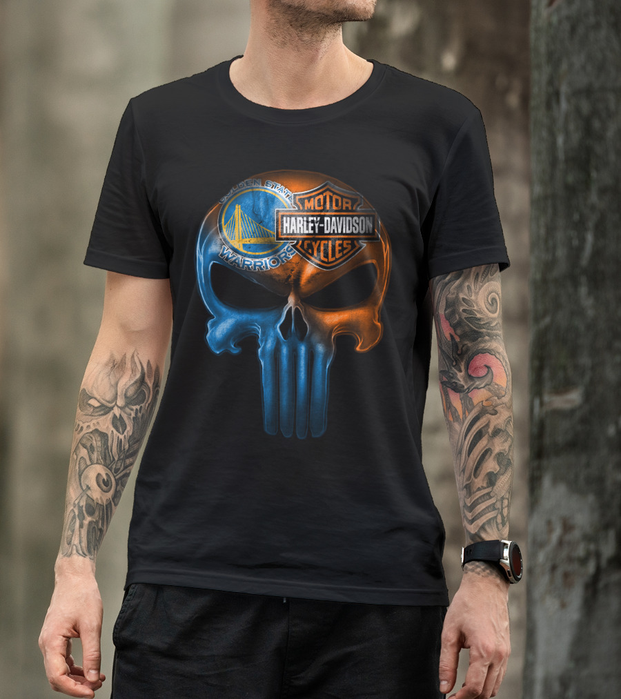 Golden State Warriors Harley Davidson Punisher Skull T-Shirt