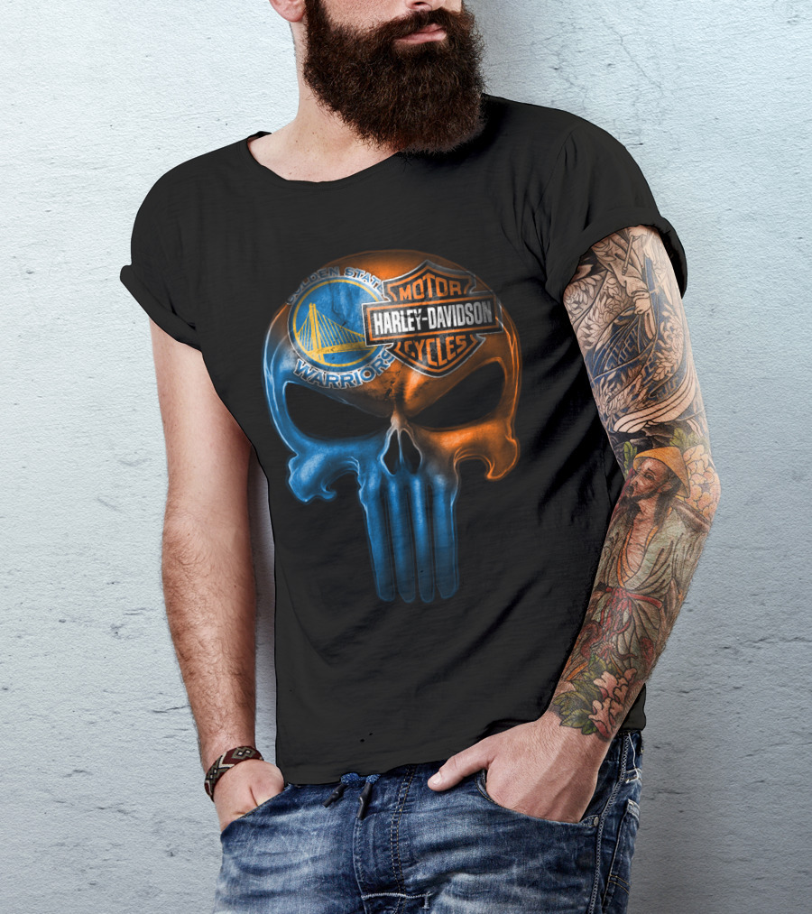 Golden State Warriors Harley Davidson Punisher Skull T-Shirt